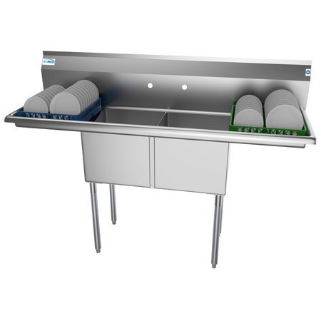 KOOLMORE 2 Compartment Stainless Steel NSF Commercial Kitchen Prep & Utility Sink with 2 Drainboards SB151512-15B3